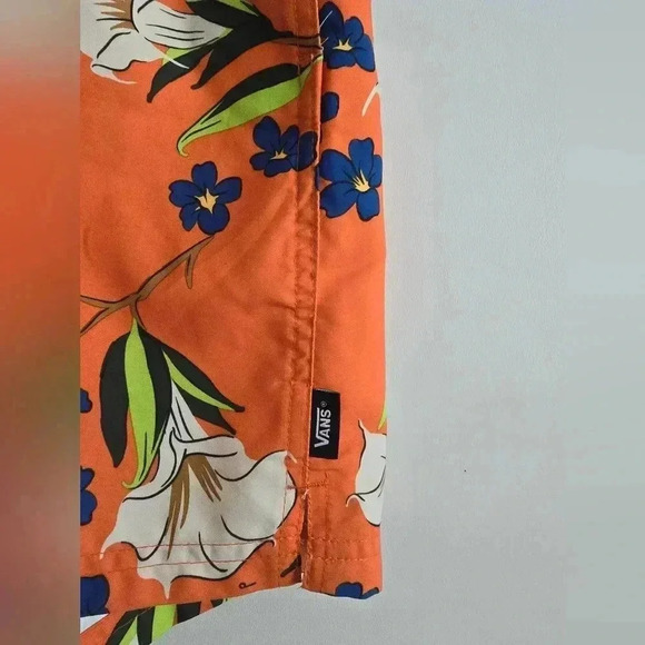 VANS Floral Orange Music 17" Relaxed Shorts No Lining Swim Trunks Men Size Small - Picture 2 of 8